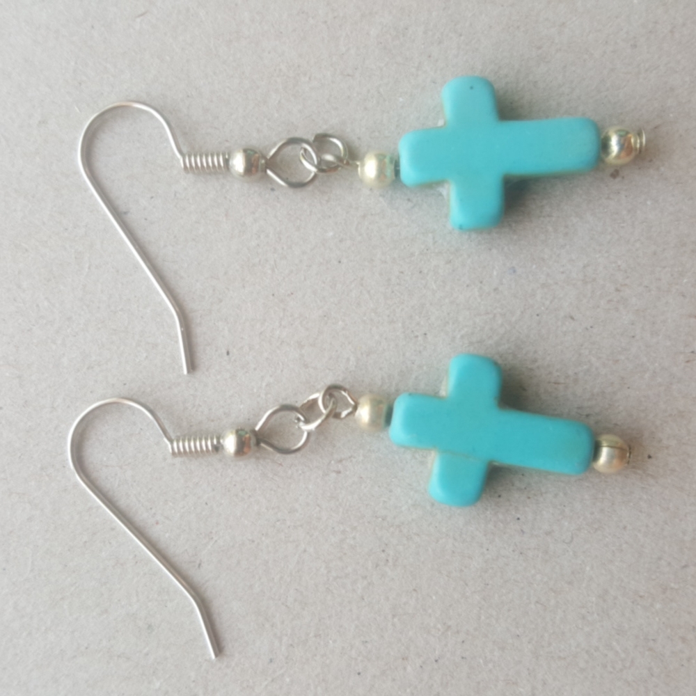 Turquoise Cross Earrings Western Boho Antiques Stone Howlite